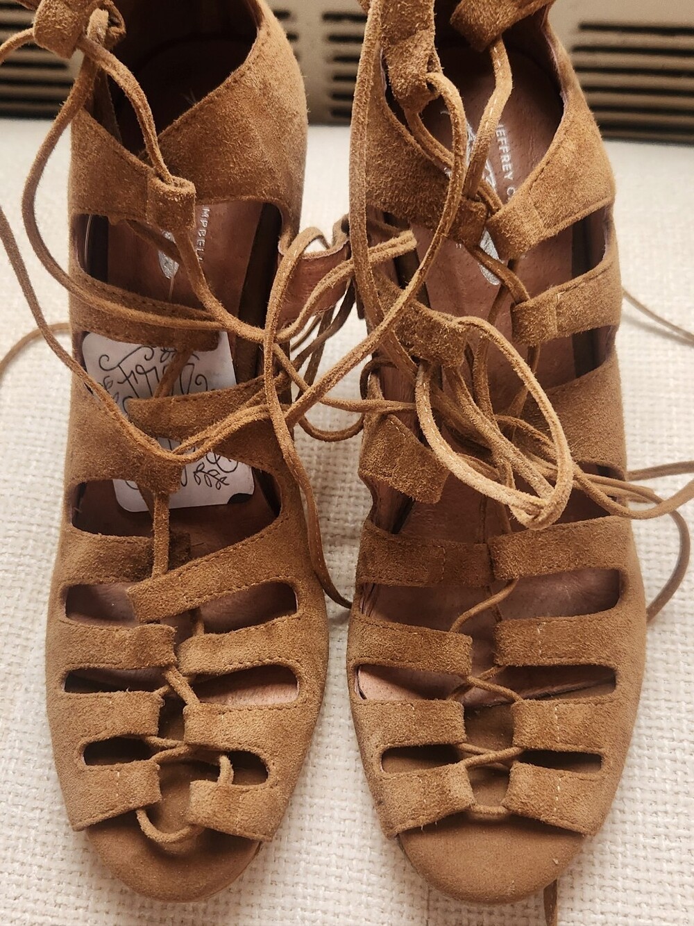 Jeffrey Campbell × Free People Tan Suede Lace-Up Gladiator Heels